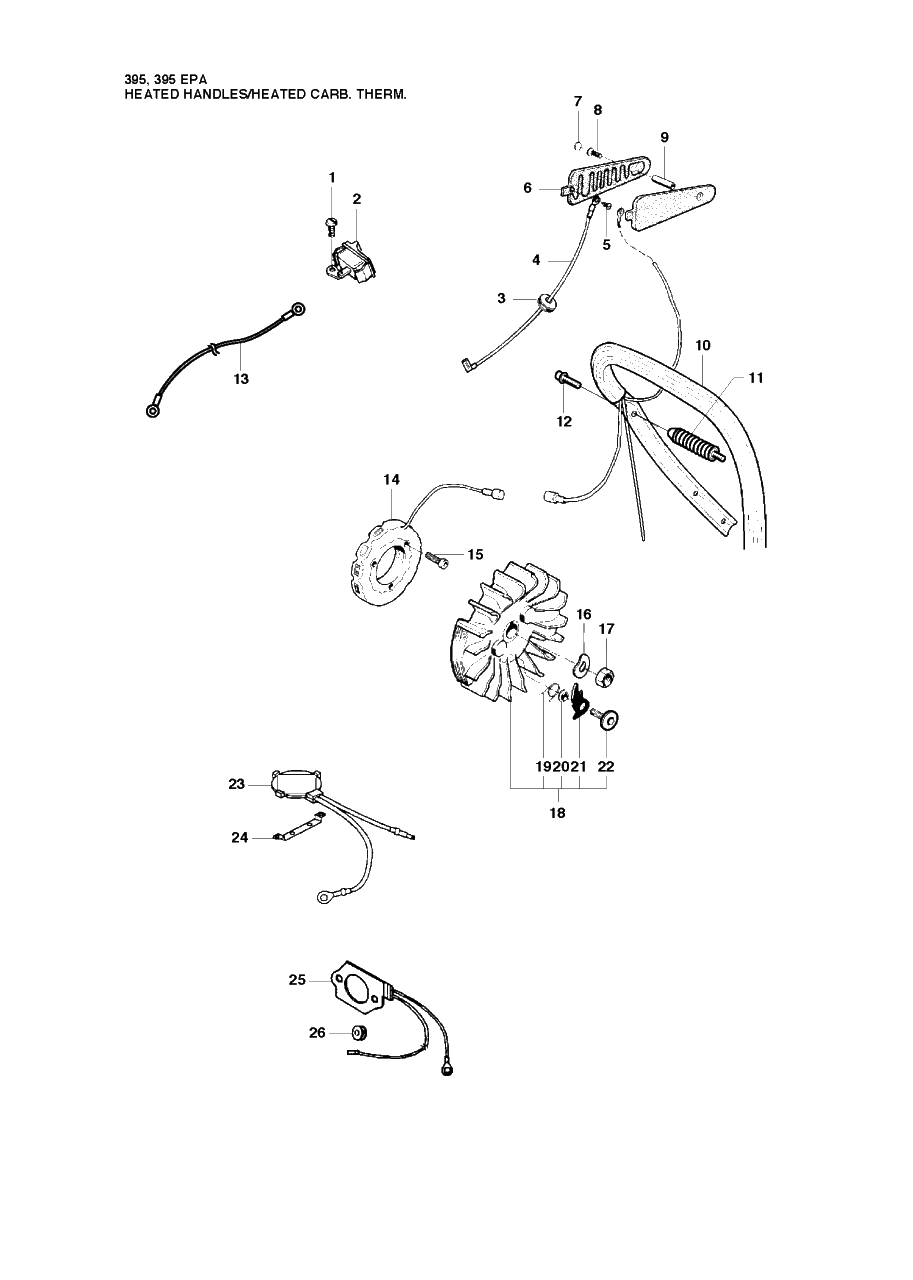 Handles Heated Diagram and Parts List for 395XP-XPG (EPA)(20102200001 - 20163899999) Husqvarna Chainsaw