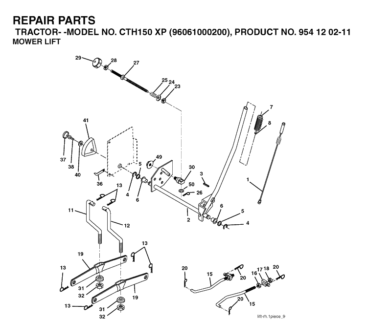 Mower Lift / Deck Lift Diagram and Parts List for CTH150XP (96061000200)(2005-01) Husqvarna Lawn Tractor