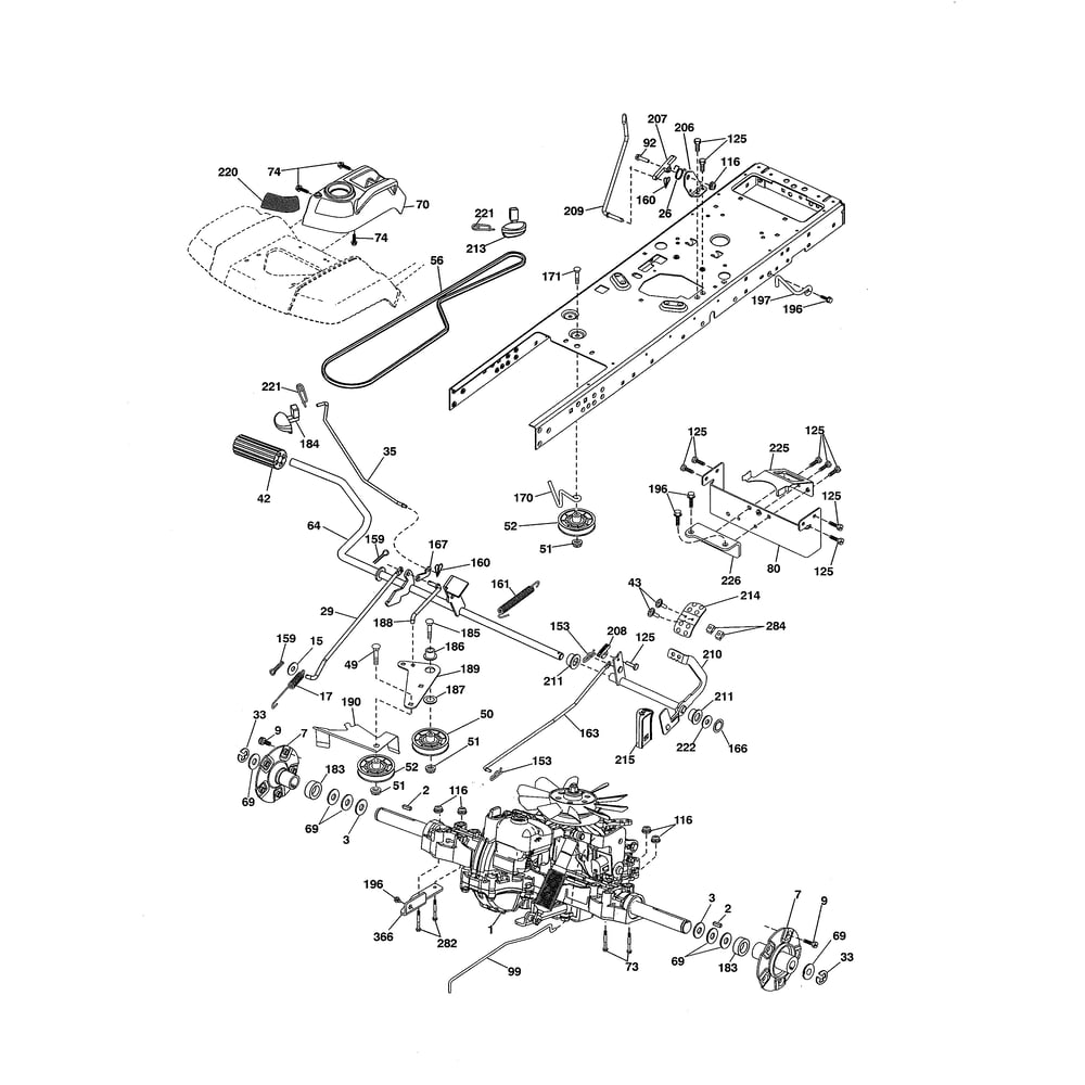Drive Diagram and Parts List for GT48XLSI 96043017700 Husqvarna Lawn Tractor