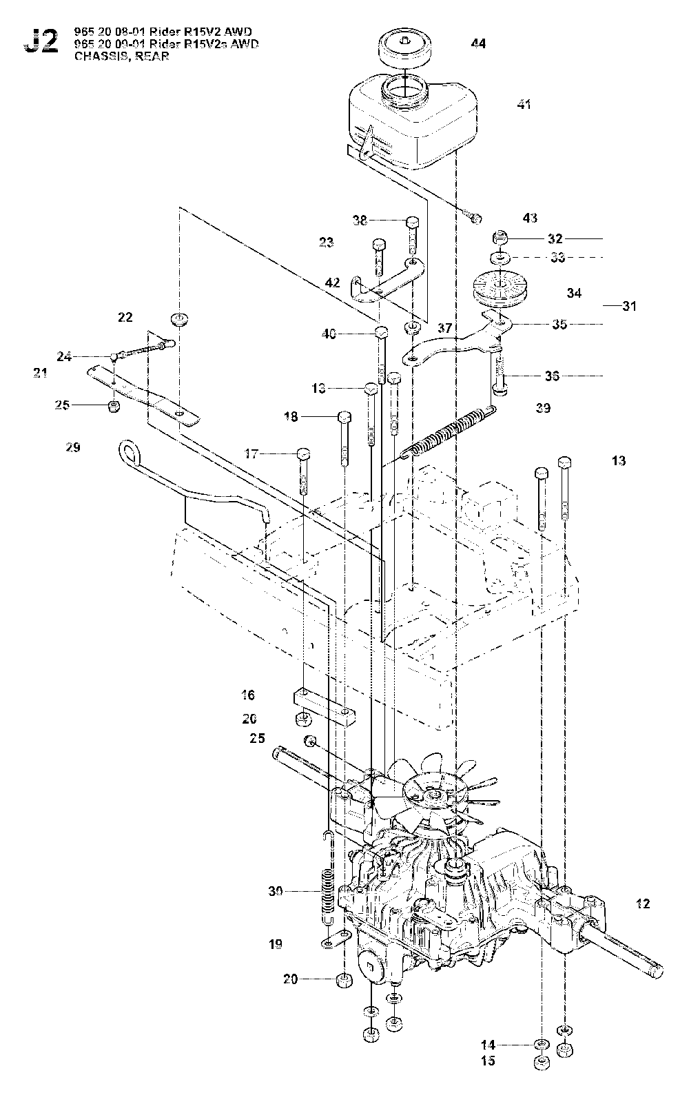 Chassis And Enclosures Diagram and Parts List for RIDER15V2SAWD (965200901)(2008-01) Husqvarna Lawn Tractor