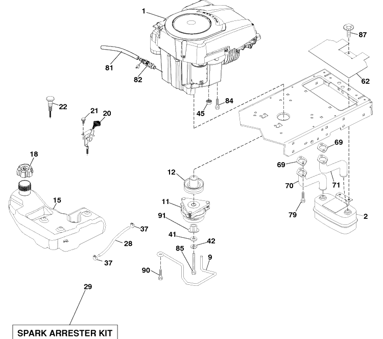 Engine Diagram and Parts List for LGT2554 (96045001502)(2010-02) Husqvarna Lawn Mower