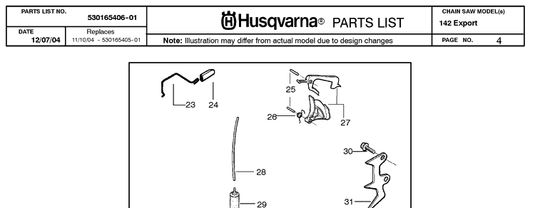 Fuel System Diagram and Parts List for 142 20050100001-20064900000 Husqvarna Chainsaw