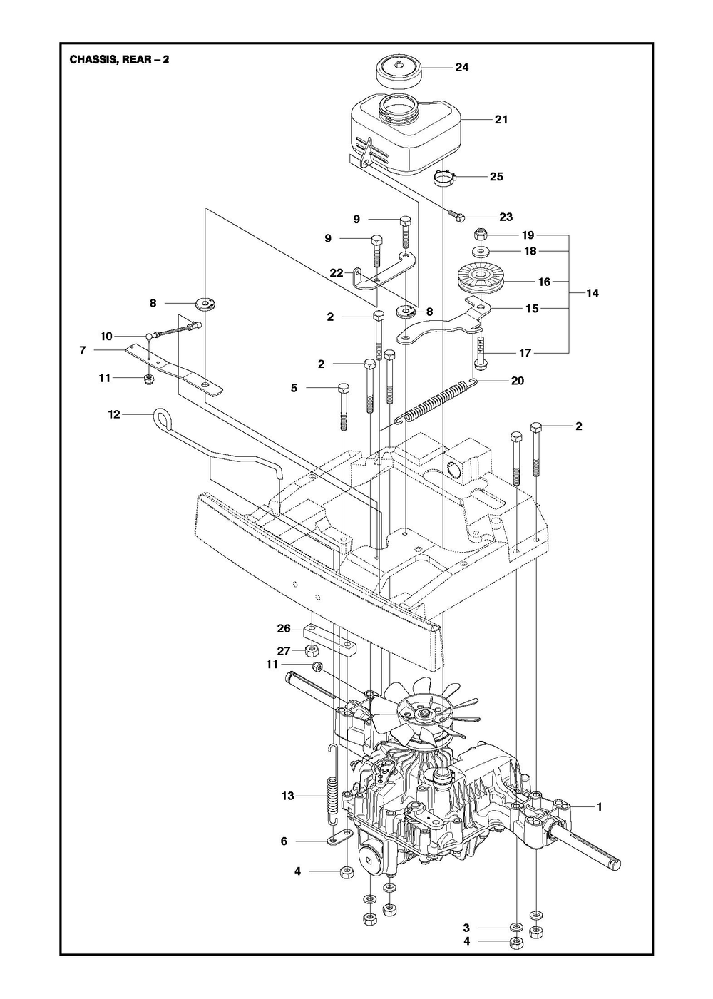 Chassis Rear Diagram and Parts List for R216TAWD2018-2021  Husqvarna Lawn Tractor