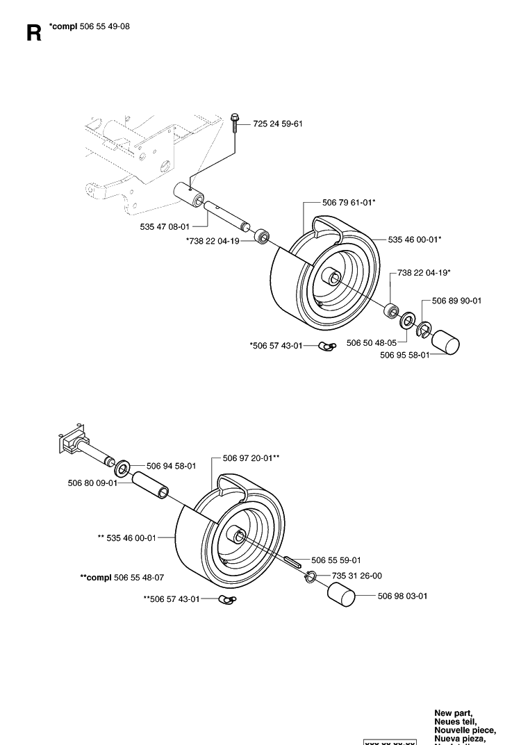Wheels And Tires Diagram and Parts List for PR15 (953535001)(2004-01) Husqvarna Lawn Mower