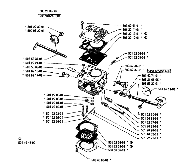 Carburetor Parts Diagram and Parts List for 61 1991-03 Husqvarna Chainsaw