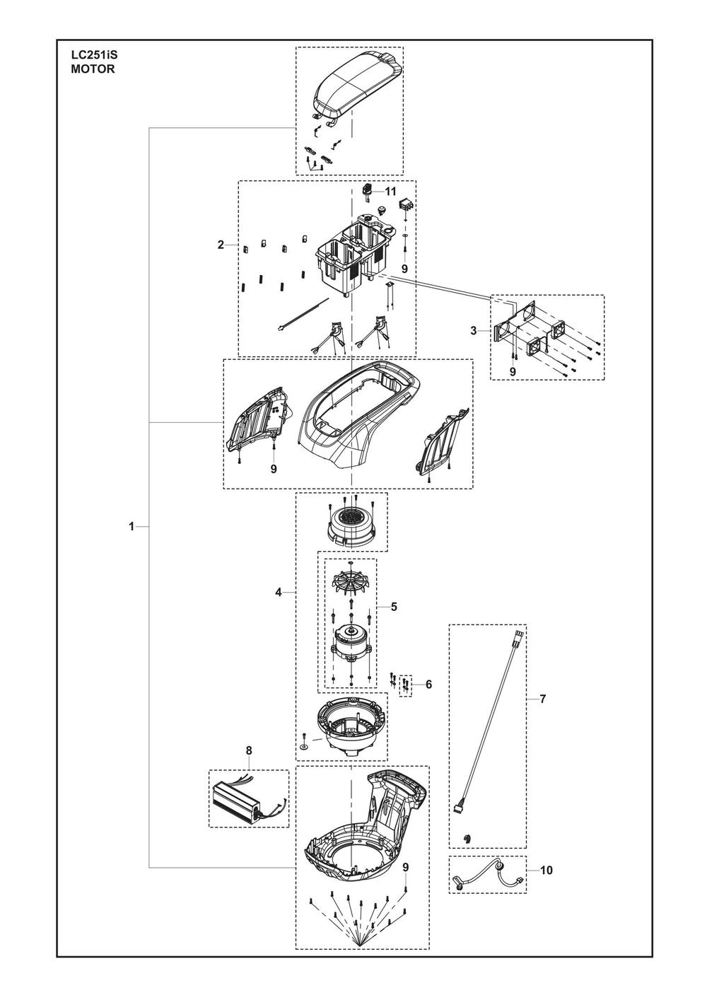 Motor Diagram and Parts List for LC251IS  Husqvarna Lawn Mower