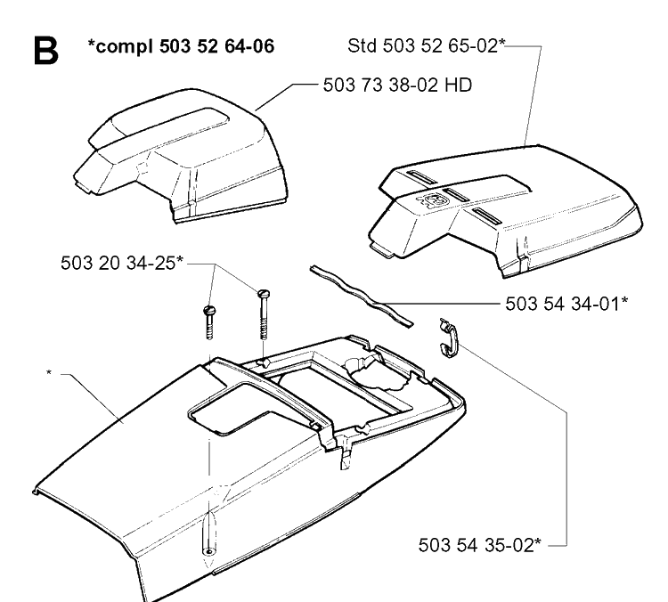 Cover Diagram and Parts List for 394XP 19960100001-19980900000 Husqvarna Chainsaw