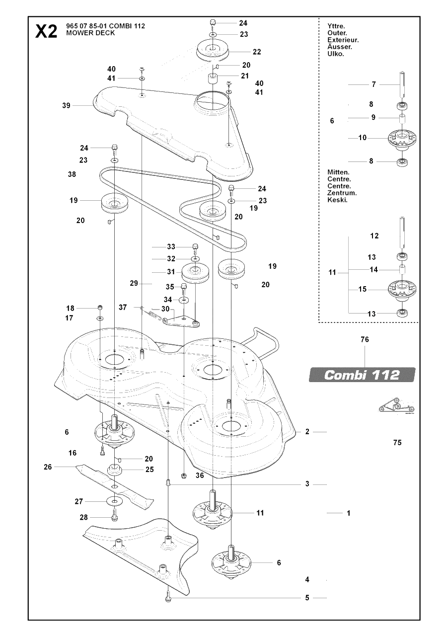 44-Inch/112cm Cutting Deck 3 Diagram and Parts List for R15-V2 (965094501)(2007-01) Husqvarna Lawn Tractor