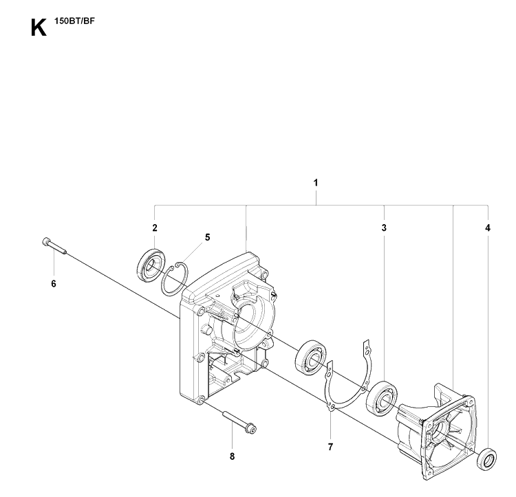 Crankcase Diagram and Parts List for 150BF 20071800001-20084000000 Husqvarna Leaf Blower / Vacuum