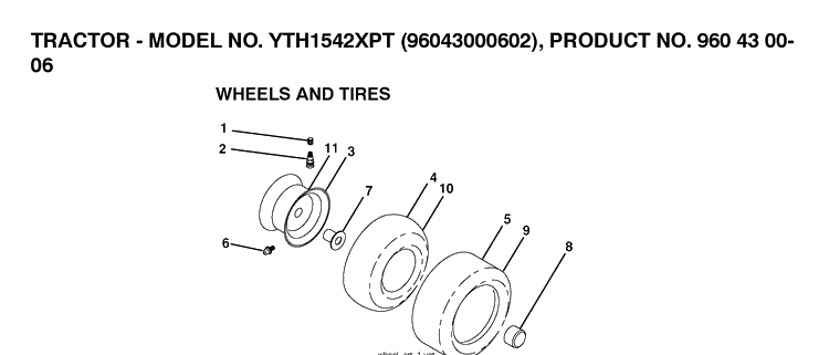 Wheels And Tires Diagram and Parts List for YTH1542XP (96043000602)(2006-10) Husqvarna Lawn Tractor