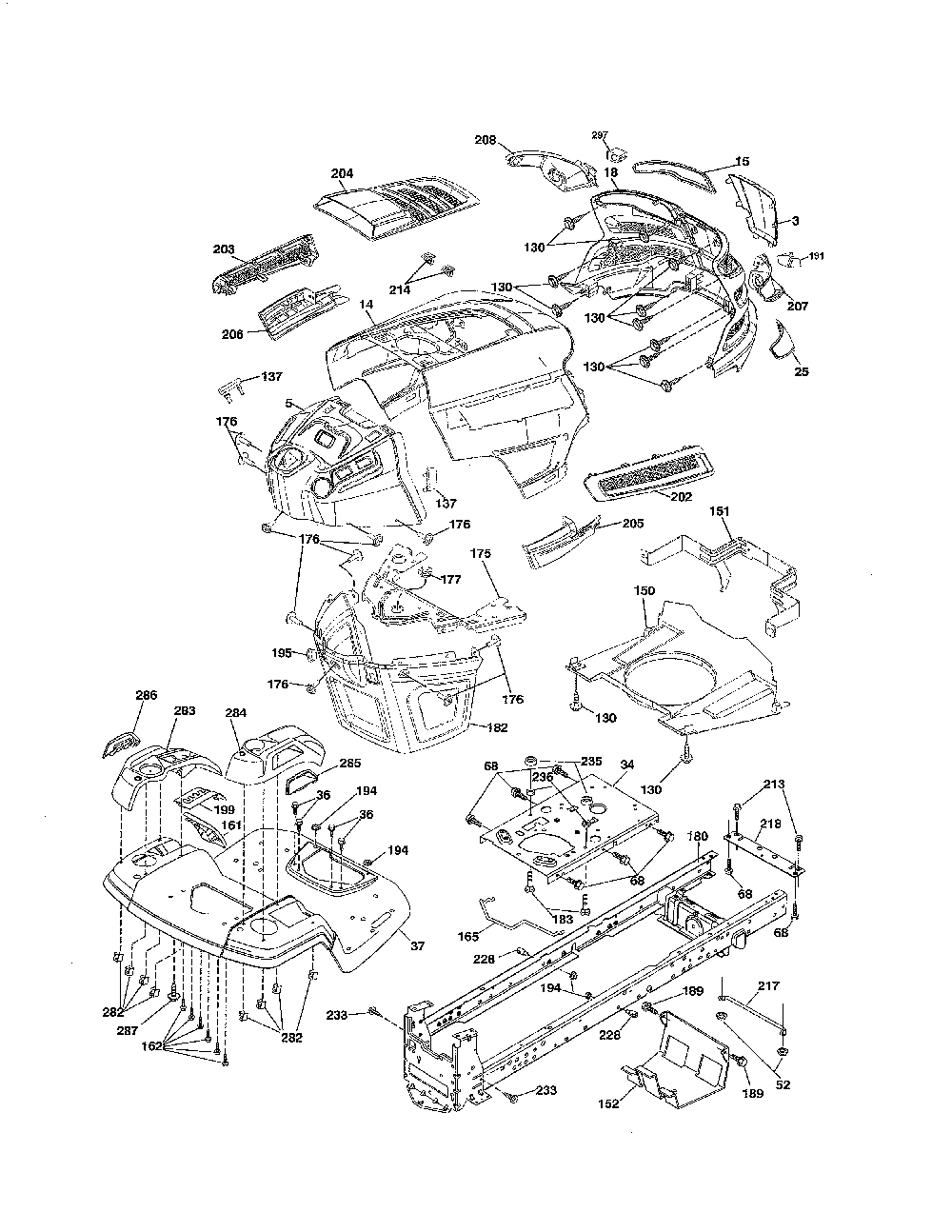 Chassis Diagram and Parts List for 917240440  Husqvarna Lawn Tractor