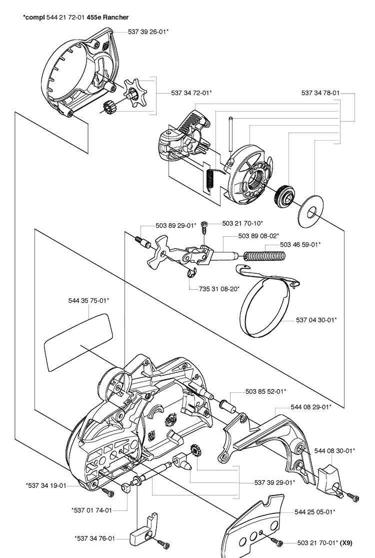 Chain Brake Diagram and Parts List for 455E (Rancher)(2006-06) Husqvarna Chainsaw