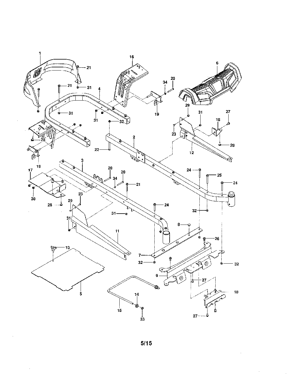 Frame Diagram and Parts List for 967303601-00  Husqvarna Lawn Mower