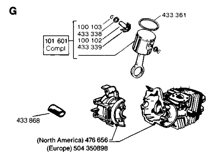 Cylinder Piston Diagram and Parts List for 35 19900100001-19902200000 Husqvarna Chainsaw