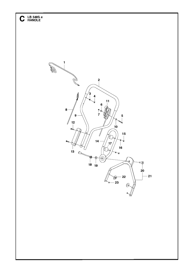 Handle Diagram and Parts List for LB548SE  Husqvarna Lawn Mower