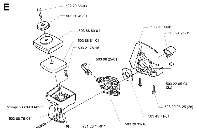 Carburetor And Air Filter 2 Diagram and Parts List for 322L 20000100001-20020100000 Husqvarna Edger