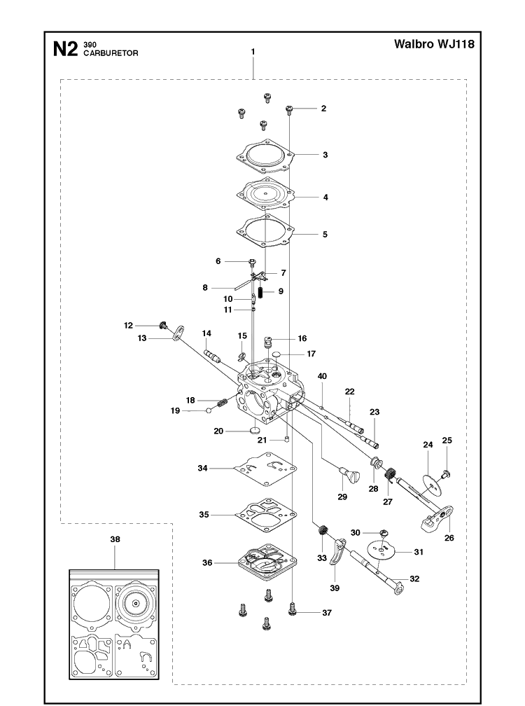 Carburetor 2 Diagram and Parts List for 390 2013-09 Husqvarna Chainsaw