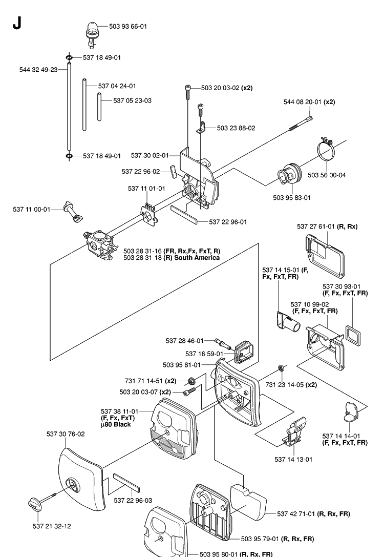 Carburetor And Air Filter Diagram and Parts List for 343R 20064000001-20103600000 Husqvarna Brush Cutter