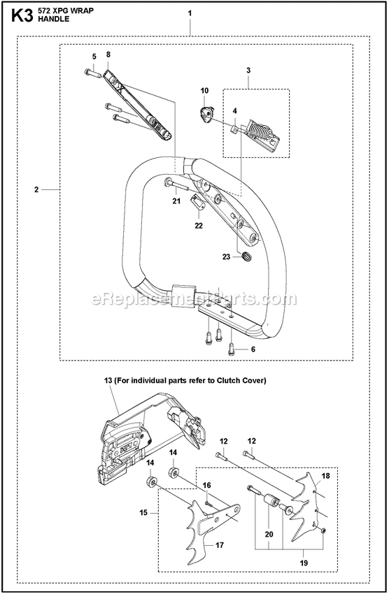 Handle B Diagram and Parts List for 572XPG  Husqvarna Chainsaw