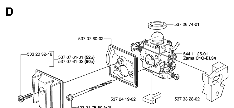 Carburetor And Air Filter Diagram and Parts List for 339XP 20063600001-20100600000 Husqvarna Chainsaw