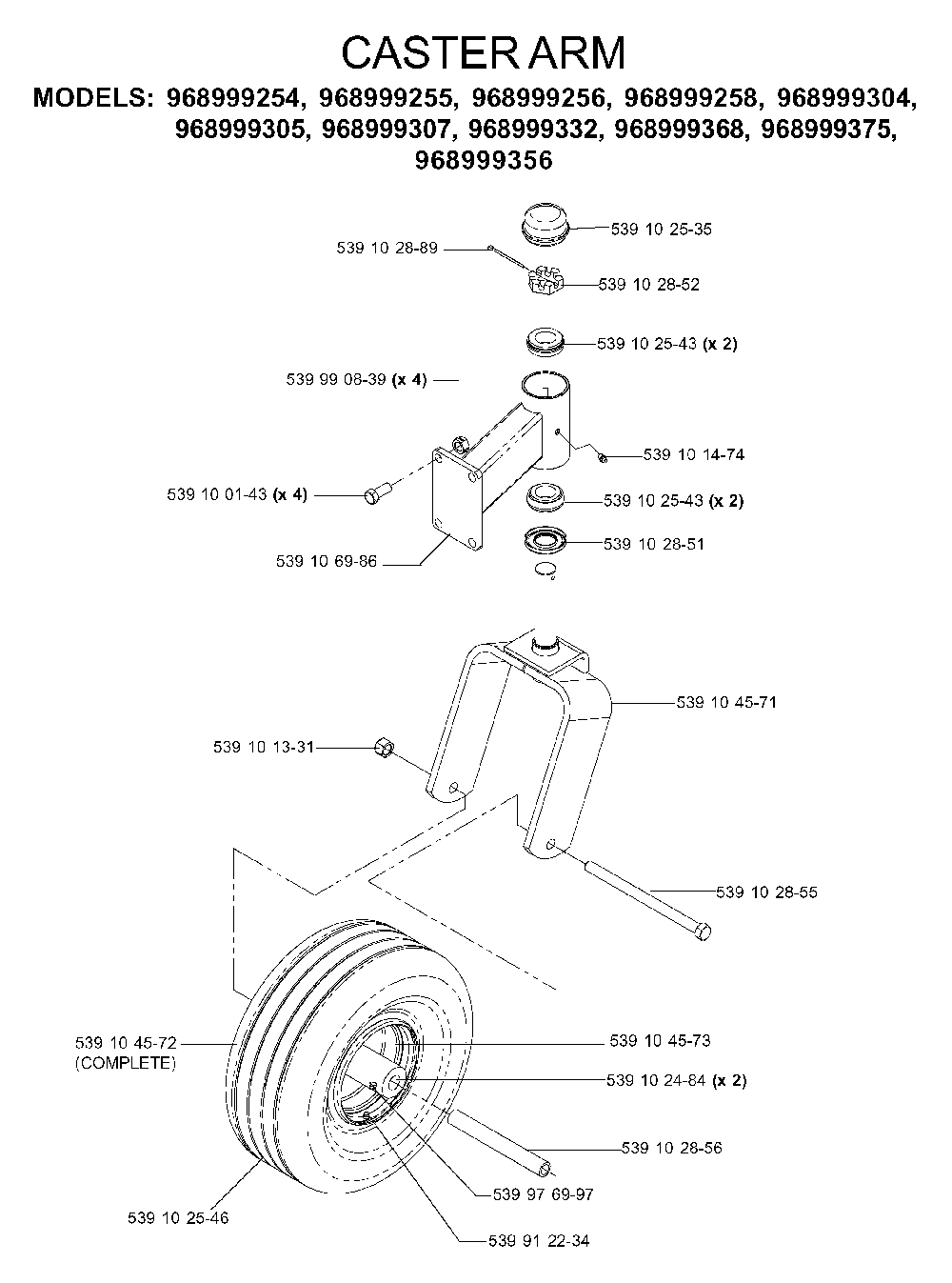 Casters Diagram and Parts List for IZ5224TLKOA (968999332)(2005-12) Husqvarna Lawn Tractor
