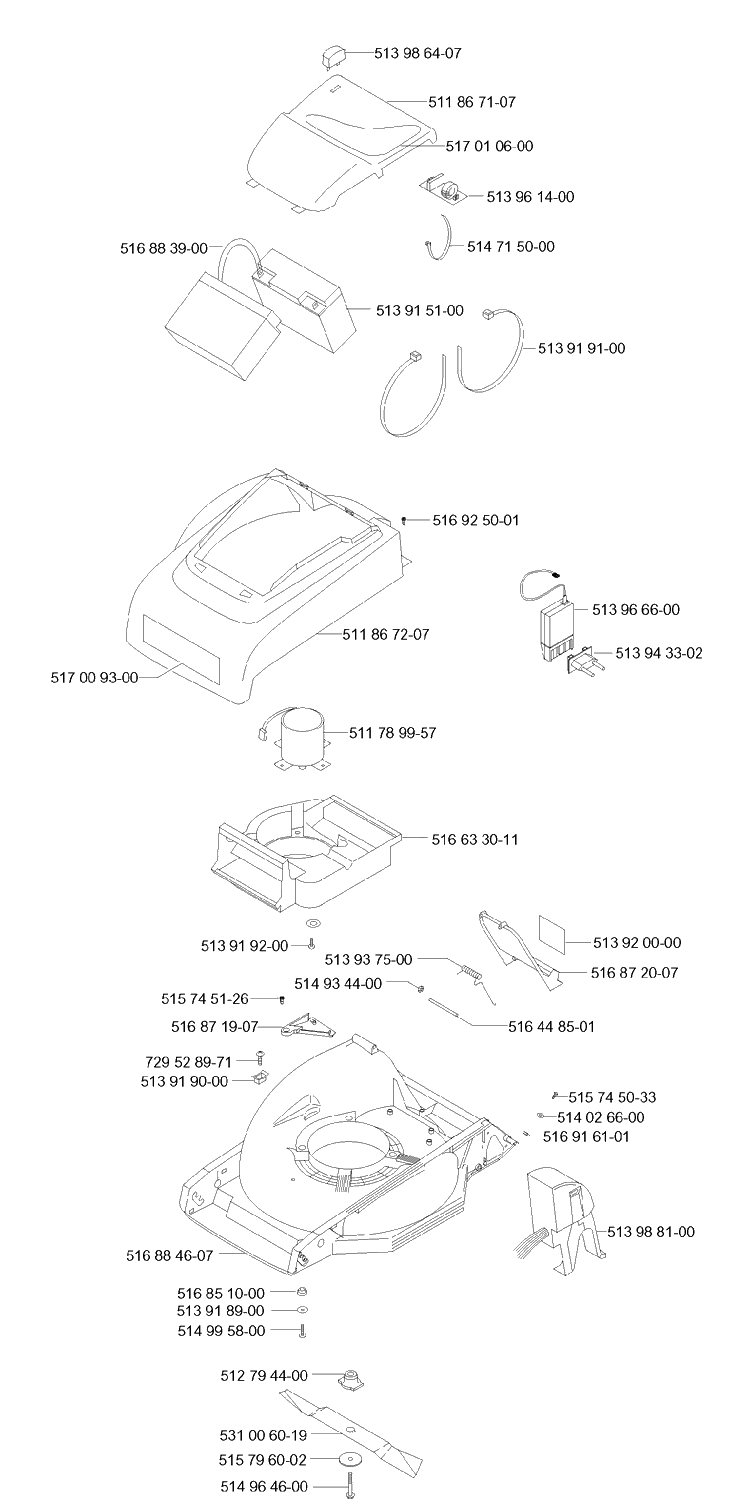 Chassis / Frame Diagram and Parts List for 47RC ROYAL Husqvarna Lawn Mower