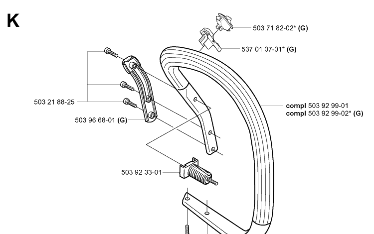 Handle Diagram and Parts List for 359 20014000001-20041800000 Husqvarna Chainsaw