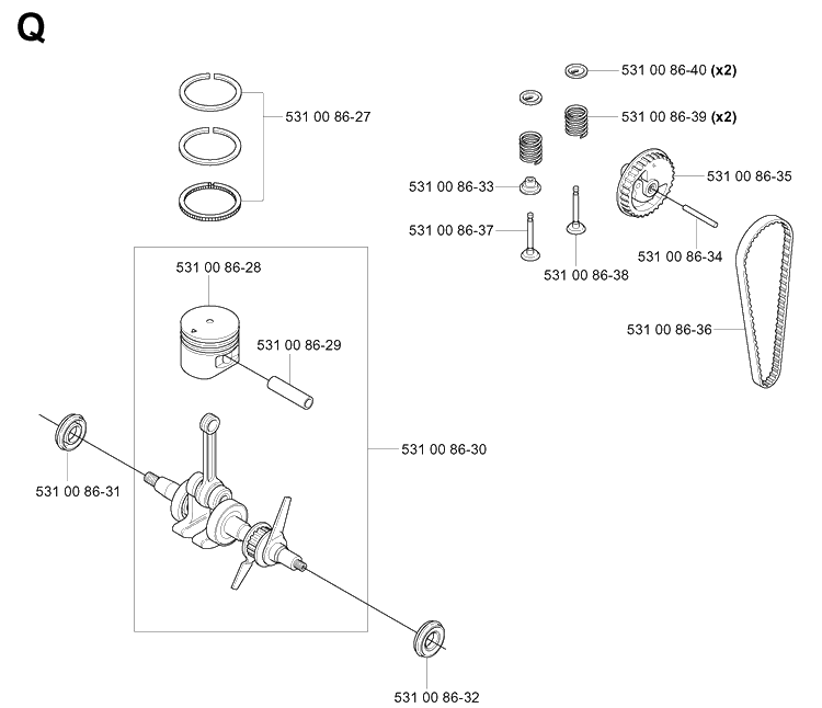 Piston And Crankshaft Diagram and Parts List for 224L  Husqvarna Edger