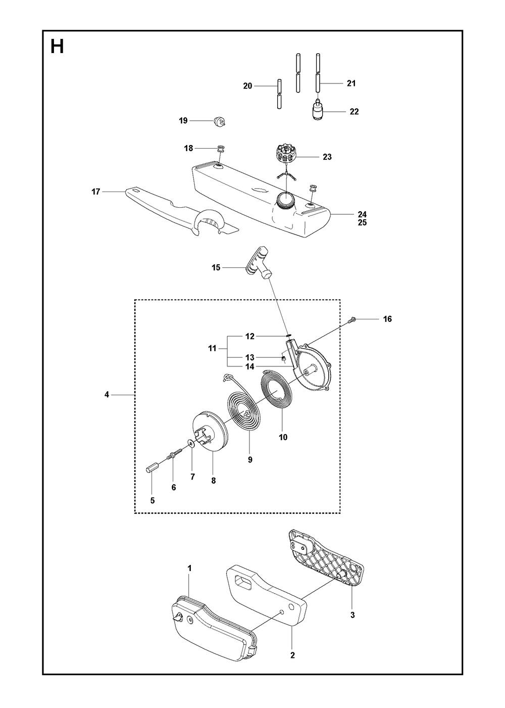 Fuel Tank, Starter and Air Filter Diagram and Parts List for 356BF (X-SERIES)(20144900001-Current) Husqvarna Leaf Blower / Vacuum