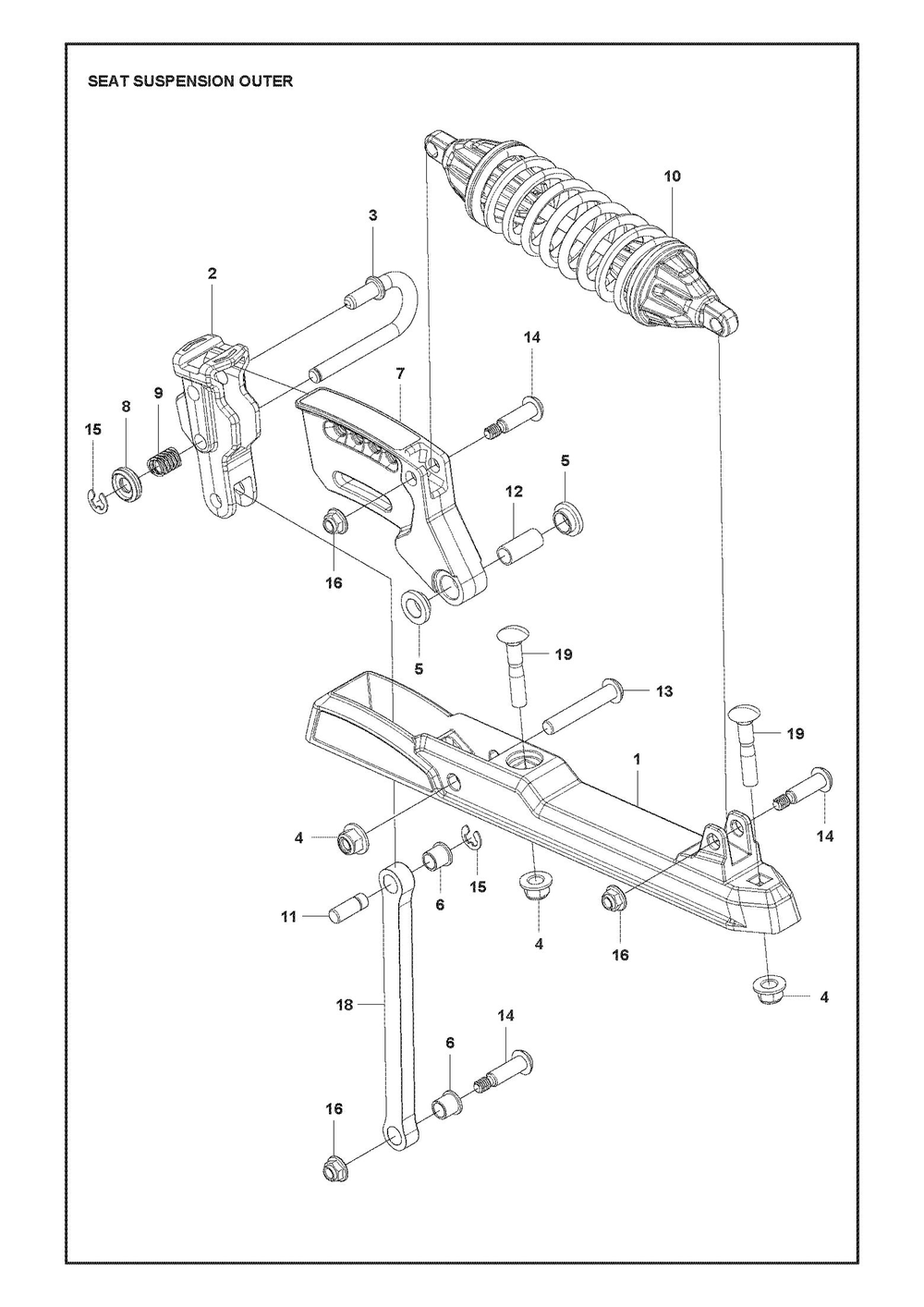 Suspension Diagram and Parts List for XCITETMZ345 Z350 Husqvarna Lawn Tractor