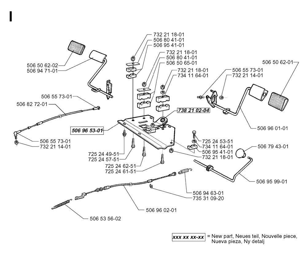 Pedals Diagram and Parts List for R850HST 1998-03 Husqvarna Lawn Tractor