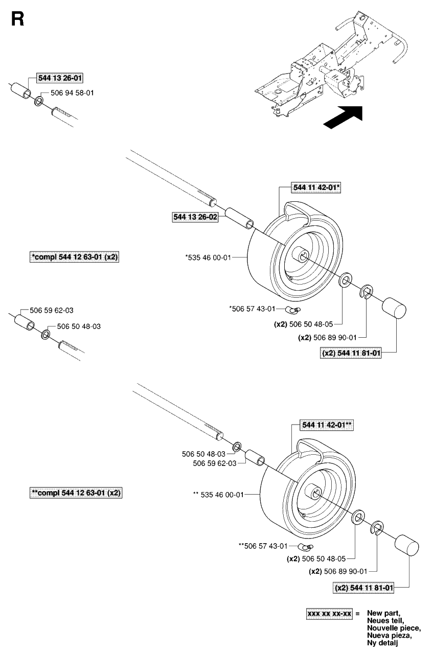 Wheels And Tires Diagram and Parts List for R15-V2AWD (965080101)(2006-01) Husqvarna Lawn Tractor