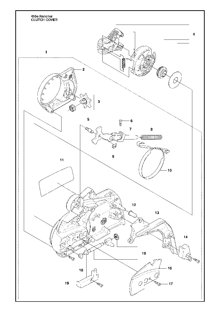 Clutch Cover Diagram and Parts List for 455ERANCHER 2009-10 Husqvarna Chainsaw