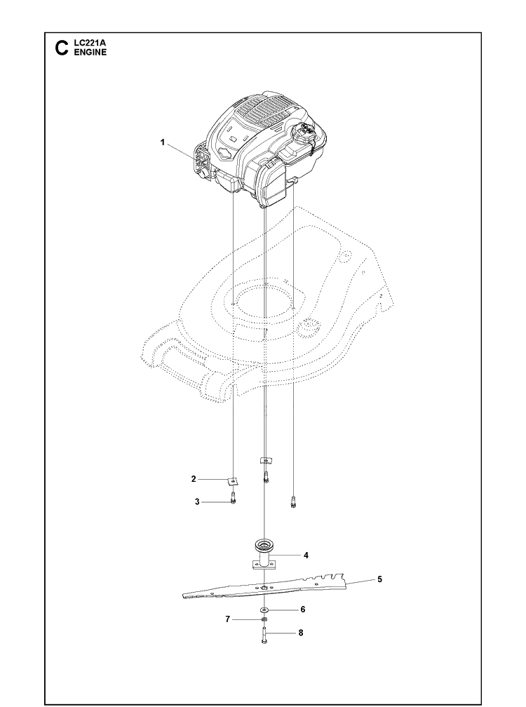 Engine And Cutting Equipment Diagram and Parts List for LC221A 96799260100 Husqvarna Lawn Mower