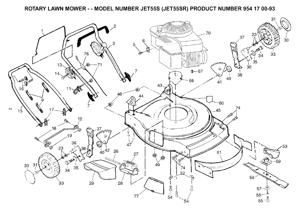 Frame And Engine Diagram and Parts List for JET55 (954170093-R)(2003-01) Husqvarna Lawn Mower