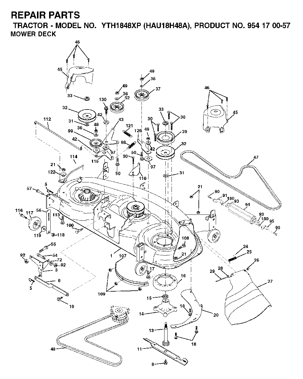 Mower Deck / Cutting Deck Diagram and Parts List for YTH1848XP (HAU18H48A, 954170057)(2003-01) Husqvarna Lawn Tractor