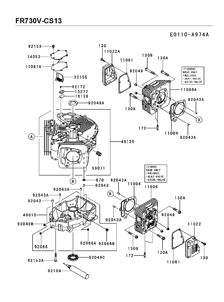 Cylinder And Crankcase Diagram and Parts List for FR730V-CS13 2018-11 Husqvarna Engine