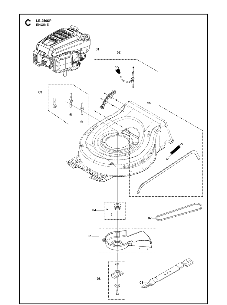 Engine Diagram and Parts List for LB256SP (970488501)(970488502) Husqvarna Lawn Mower