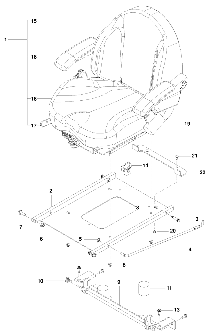 Seat Diagram and Parts List for PZ29D (966554801)(2010-03) Husqvarna Lawn Mower