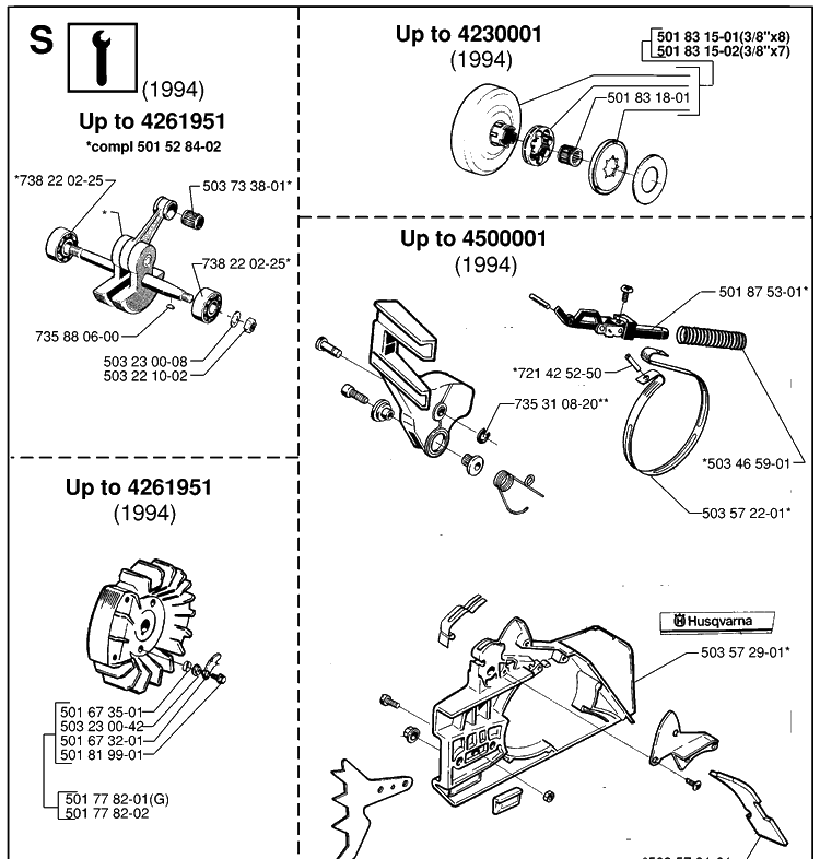 Service Updates Diagram and Parts List for 268 19970100001-19994500000 Husqvarna Chainsaw