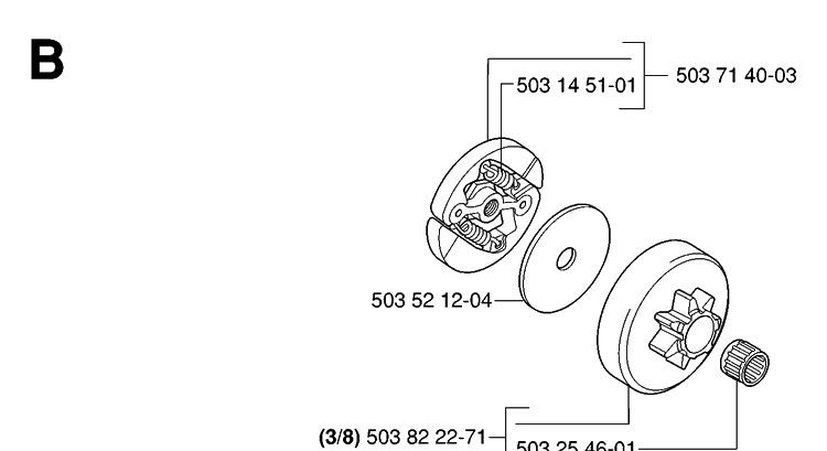 Clutch Diagram and Parts List for 338XPT 20063600001-Current Husqvarna Chainsaw