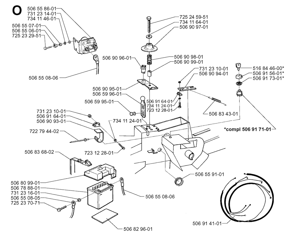 Electrical Diagram and Parts List for R850 1998-03 Husqvarna Lawn Tractor