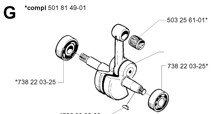 Crankshaft Diagram and Parts List for 288 20014000001-Current Husqvarna Chainsaw