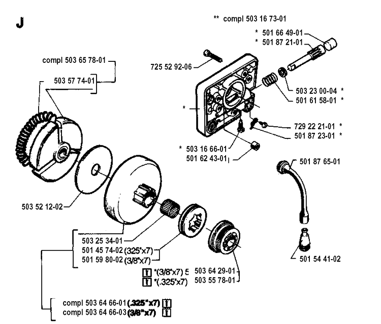 Clutch And Oil Pump Diagram and Parts List for 262XP 19942300001-19960100000 Husqvarna Chainsaw