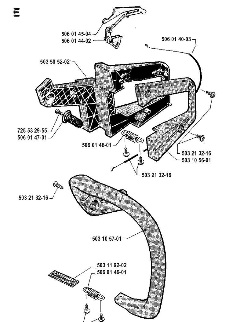 Handle Diagram and Parts List for 40 19912200001-19952300000 Husqvarna Chainsaw