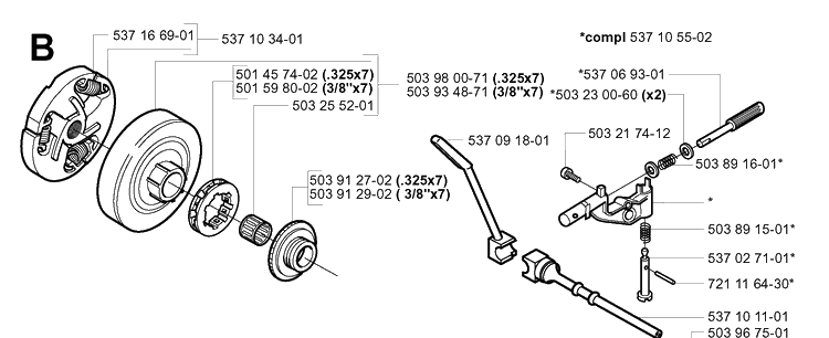 Clutch And Oil Pump Diagram and Parts List for 359 20050600001-20060600000 Husqvarna Chainsaw