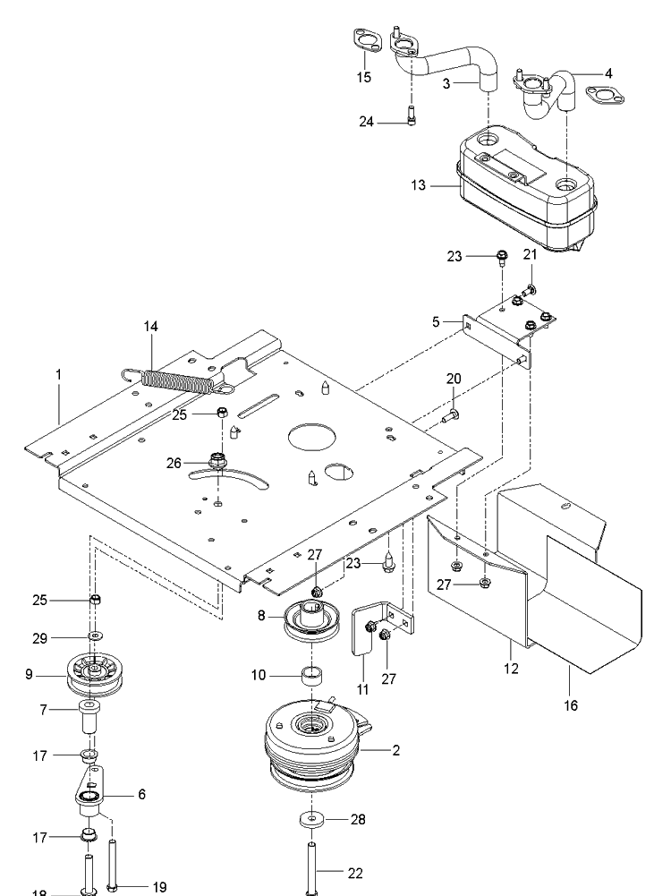 Engine Mounting, Guards And Muffler Diagram and Parts List for RZ46I (96727760400)(2014-03) Husqvarna Lawn Mower