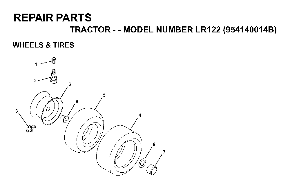 Wheels And Tires Diagram and Parts List for LR122 (954140014B)(1999-03) Husqvarna Lawn Tractor