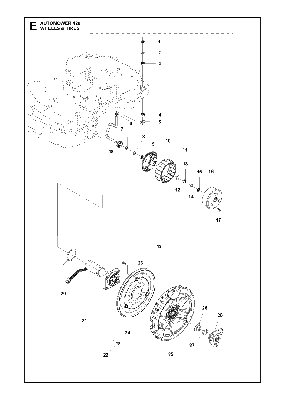 Wheels And Tires Diagram and Parts List for 420 2016-02 Husqvarna Lawn Mower