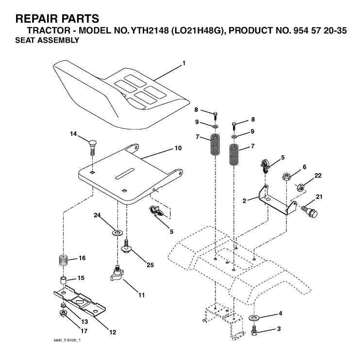 Seat Diagram and Parts List for YTH2148-LO21H48G 2004-04 Husqvarna Lawn Tractor